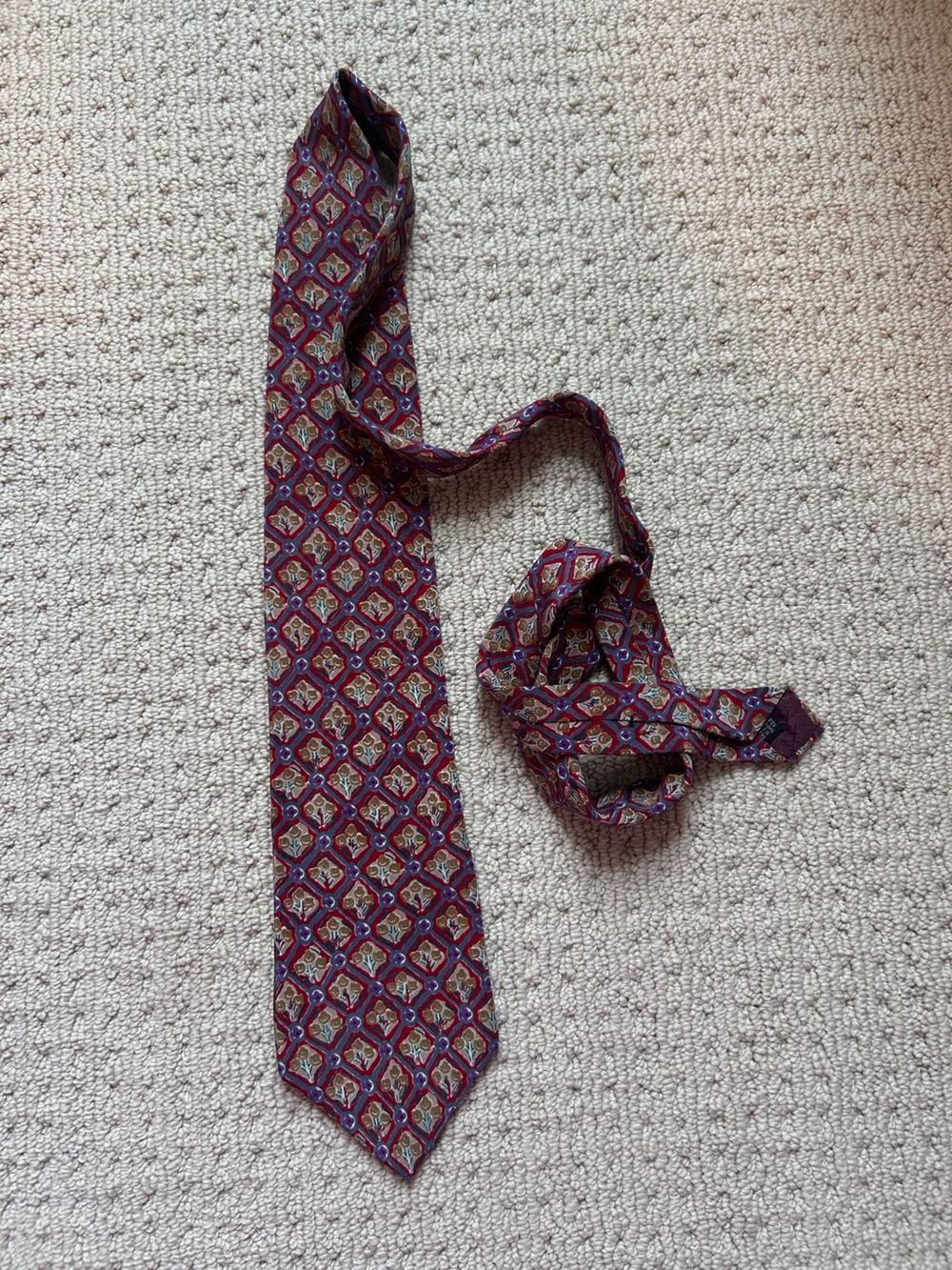 Dior Red and Purple Geometric Silk Tie